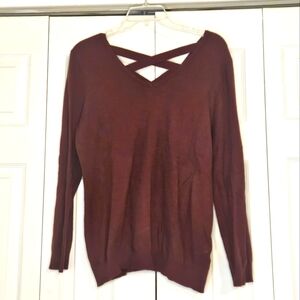 Burgundy V-Neck Sweater with Crisscross Back